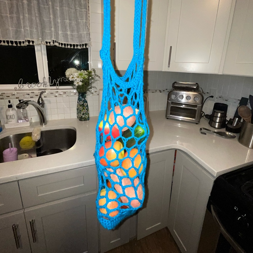 blue market bag- handmade crochet